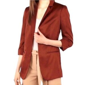 Express Women XS Rust Satin 3/4 Sleeves Open Front Longline Boyfriend Blazer